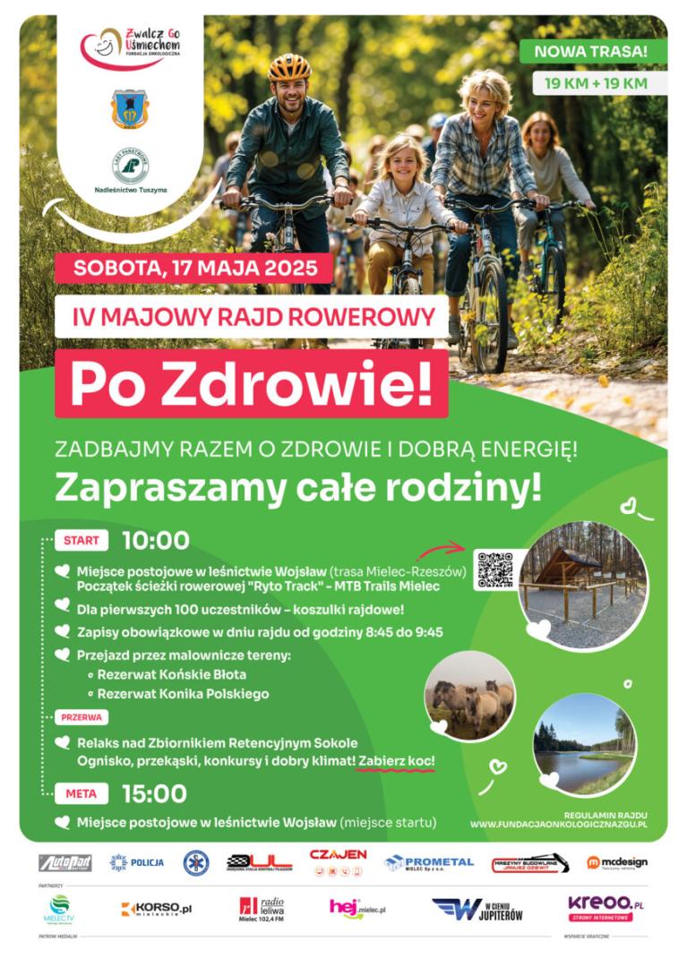 JUŻ W SOBOTĘ, 17 MAJA 2025 JEDŹ Z NAMI ” PO ZDROWIE!” W IV MAJOWYM RAJDZIE ROWEROWYM